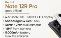 红米Note 12R Pro智能手机推出的骁龙4 Gen1