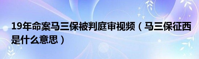 19年命案马三保被判庭审视频（马三保征西是什么意思）