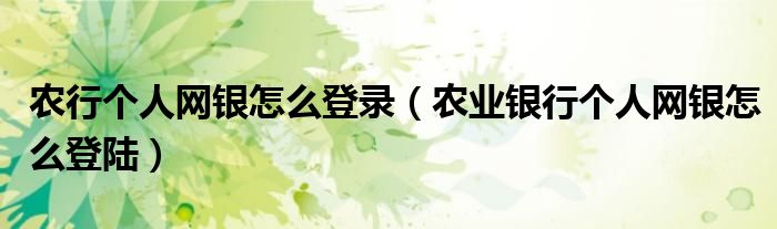 农行个人网银怎么登录（农业银行个人网银怎么登陆）