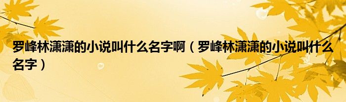 罗峰林潇潇的小说叫什么名字啊（罗峰林潇潇的小说叫什么名字）