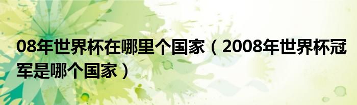 08年世界杯在哪里个国家（2008年世界杯冠军是哪个国家）