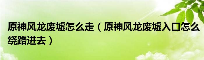 原神风龙废墟怎么走（原神风龙废墟入口怎么绕路进去）