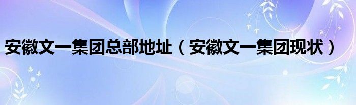 安徽文一集团总部地址（安徽文一集团现状）