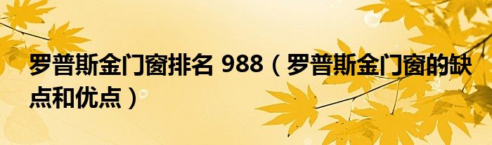 罗普斯金门窗排名 988（罗普斯金门窗的缺点和优点）