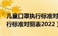 儿童口罩执行标准对照表2021（儿童口罩执行标准对照表2022）