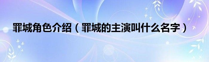 罪城角色介绍（罪城的主演叫什么名字）