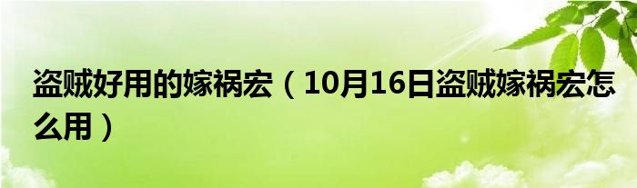 盗贼好用的嫁祸宏（10月16日盗贼嫁祸宏怎么用）