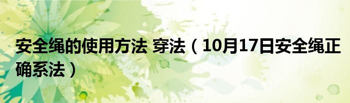 安全绳的使用方法 穿法（10月17日安全绳正确系法）