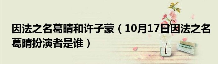 因法之名葛晴和许子蒙（10月17日因法之名葛晴扮演者是谁）