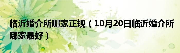 临沂婚介所哪家正规（10月20日临沂婚介所哪家最好）