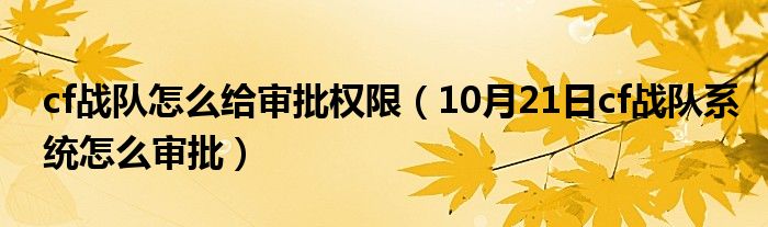 cf战队怎么给审批权限（10月21日cf战队系统怎么审批）