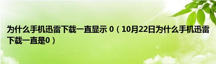 为什么手机迅雷下载一直显示 0（10月22日为什么手机迅雷下载一直是0）