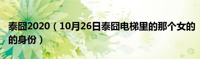 泰囧2020（10月26日泰囧电梯里的那个女的的身份）