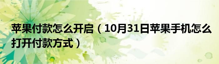 苹果付款怎么开启（10月31日苹果手机怎么打开付款方式）