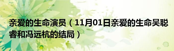 亲爱的生命演员（11月01日亲爱的生命吴聪睿和冯远杭的结局）