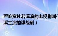 严屹宽杜若溪演的电视剧叫什么名字（11月02日严屹宽杜若溪主演的谍战剧）
