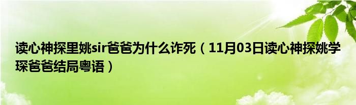 读心神探里姚sir爸爸为什么诈死（11月03日读心神探姚学琛爸爸结局粤语）