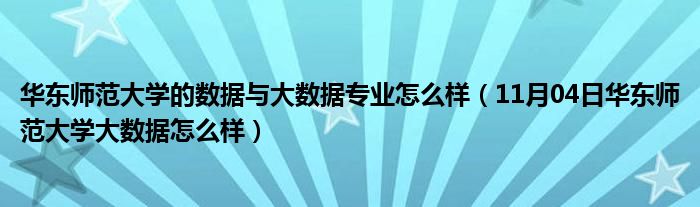 华东师范大学的数据与大数据专业怎么样（11月04日华东师范大学大数据怎么样）