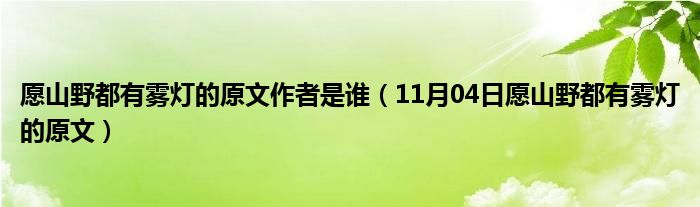 愿山野都有雾灯的原文作者是谁（11月04日愿山野都有雾灯的原文）