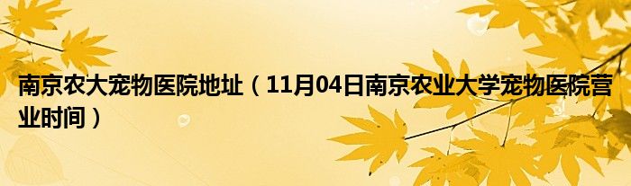 南京农大宠物医院地址（11月04日南京农业大学宠物医院营业时间）