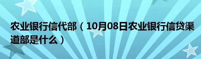 农业银行信代部（10月08日农业银行信贷渠道部是什么）