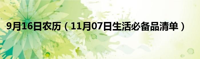 9月16日农历（11月07日生活必备品清单）