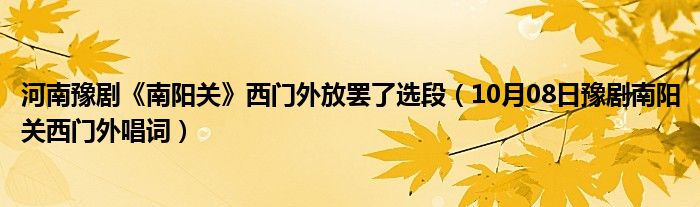 河南豫剧《南阳关》西门外放罢了选段（10月08日豫剧南阳关西门外唱词）