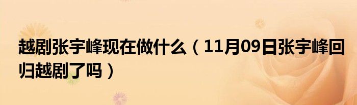 越剧张宇峰现在做什么（11月09日张宇峰回归越剧了吗）