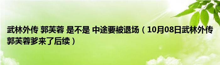 武林外传 郭芙蓉 是不是 中途要被退场（10月08日武林外传郭芙蓉爹来了后续）