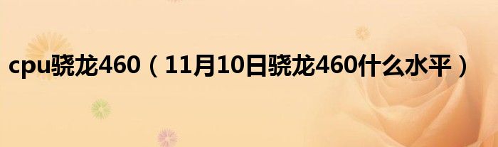 cpu骁龙460（11月10日骁龙460什么水平）