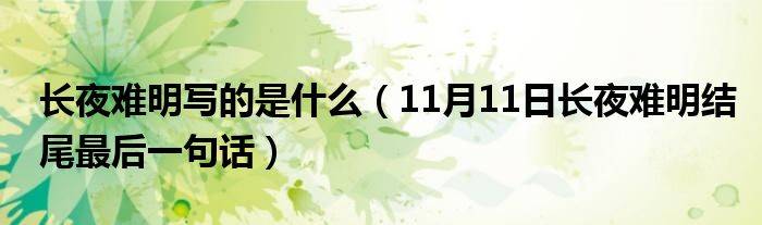 长夜难明写的是什么（11月11日长夜难明结尾最后一句话）