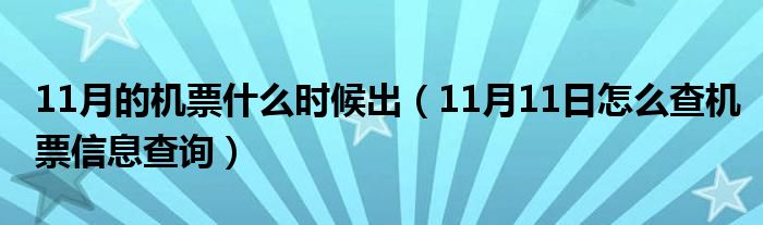 11月的机票什么时候出（11月11日怎么查机票信息查询）